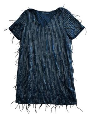 ZARA Dress Limited Edition Size XS Sequin Fringed Black Whimisgoth Witchy Grunge